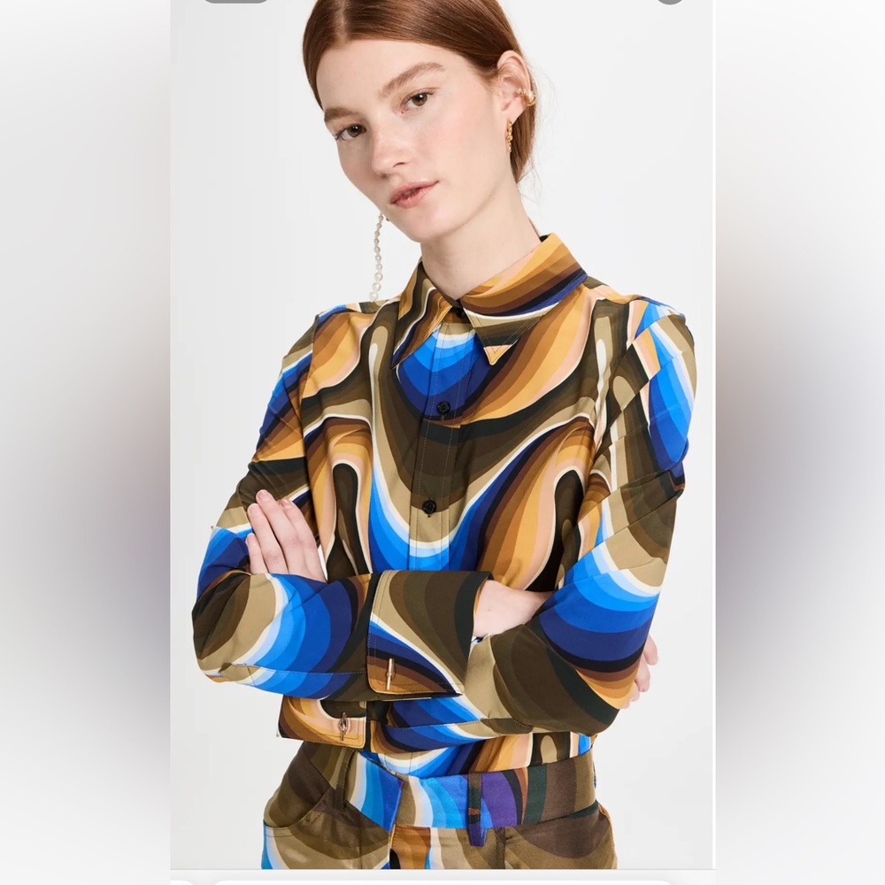 VICTORIA BECKHAM ULTRA FITTED SHIRT PSYCHEDELIC WAVE BLUE
